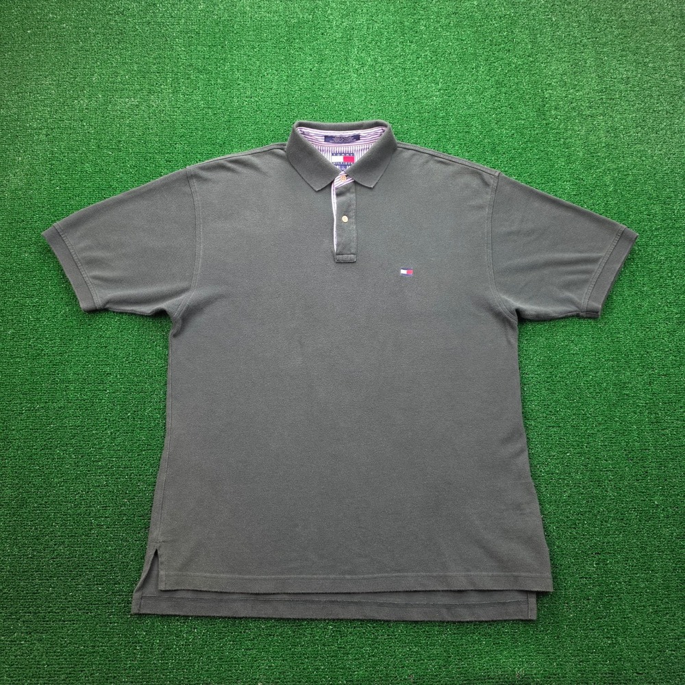 Tommy Hilfiger Polo Shirt Mens Large Hunter Green Short Sleeve Trim Pique Golf